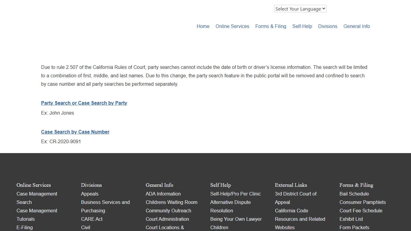 Case Management Search – Superior Court of CA – County of San Joaquin